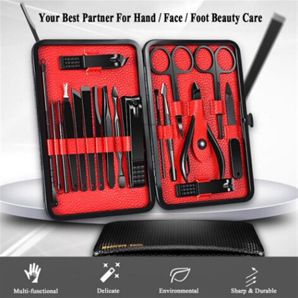 

18pcs pro manicure set tool nails clipper for all extension pedicure set kit utility scissors tweezer knife nail art tools kits266o