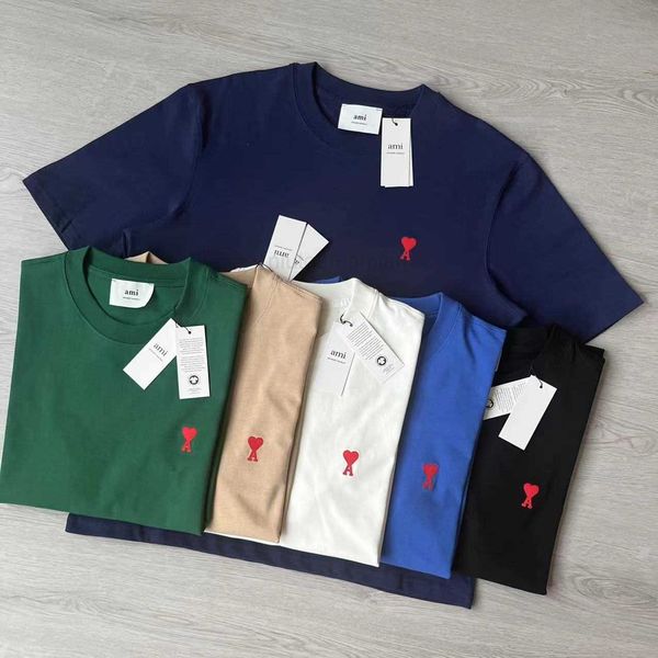 

t shirts for men women amis embroidered love colors 240g pure cotton short sleeve t-shirt and women's lovers round neck loose fashion g, White;black