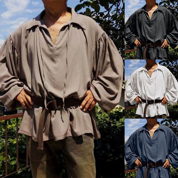

pirate shirt men halloween medieval vampire clothes theme costume cosplay v neck long sleeve renaissance blouse, Black;red
