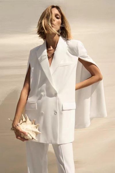 

pants zcsmll women white blazer notched split long sleeves double breasted loose coats female fashion clothing 2022 summer 2r2197