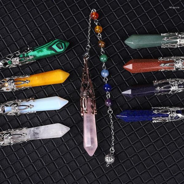 

pendant necklaces hexagonal column pendulum ethnic reiki healing natural prism stone chain necklace jewelry302m, Silver