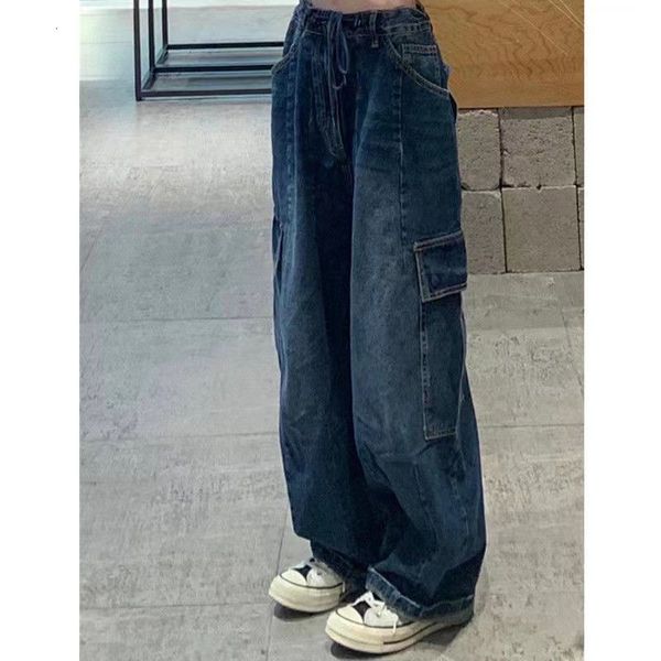 

women s jeans btfg autumn y2k street wear loose high waist fashion retro tooling straight wide legs slim 230420, Blue