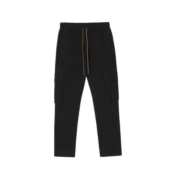 

designer clothing pant rhude high street trend brand multi pocket functional overalls men's straight slim pants fashion casual pants st, Black