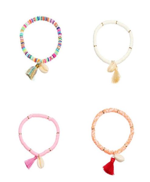 

colour soft ceramics children bracelet shell tassels kids charm bracelet jewelry bohemia ethnic style multicolor 3 5nz j21095100, Red;brown
