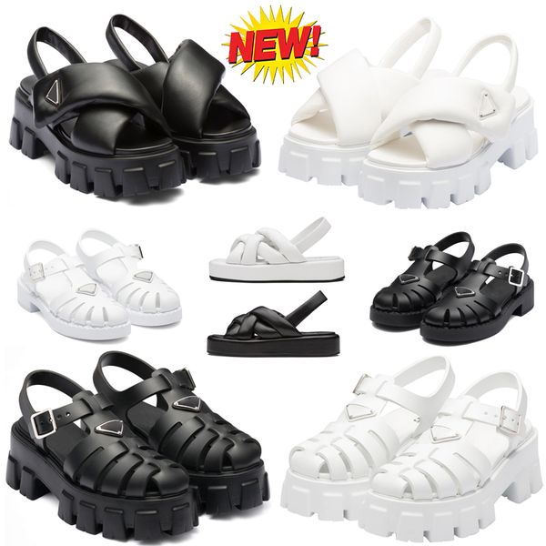 

new designer sandals black leather shoes increase platform monolith prad triangle logo non-slip leather