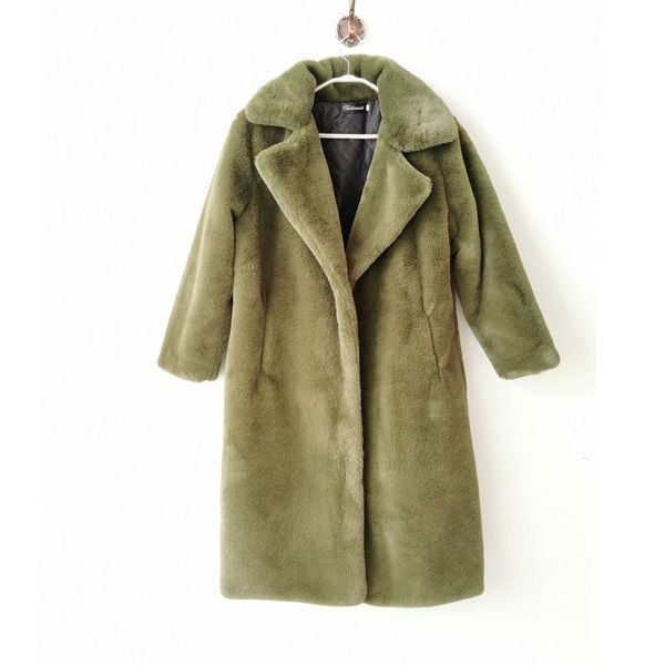 

fur luxury oversized faux fur coat for women thick long coat turn down collar women warm coat casaco feminino, Black