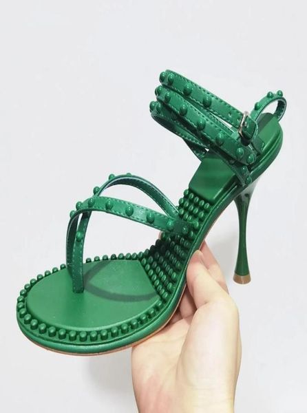 

clipon rivet studded ankle strap summer sandals women gladiator shoes flipflops super high heel runway party sandal6155390, Black