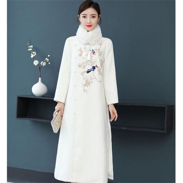 

fur 2022 winter chinese style clothes women fashion large size loose retro embroidered woolen coat cotton jacket elegant parkas t427, Black