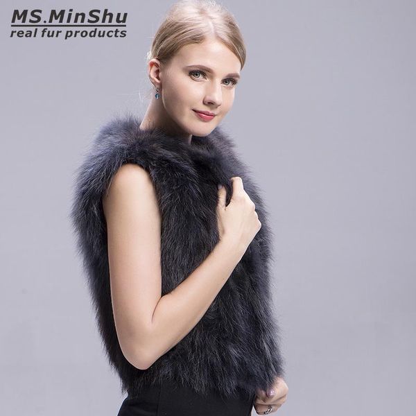 

fur fox fur vest sleeveless women raccoon fur coat fashion real fur vest for girl raccoon fur vest, Black
