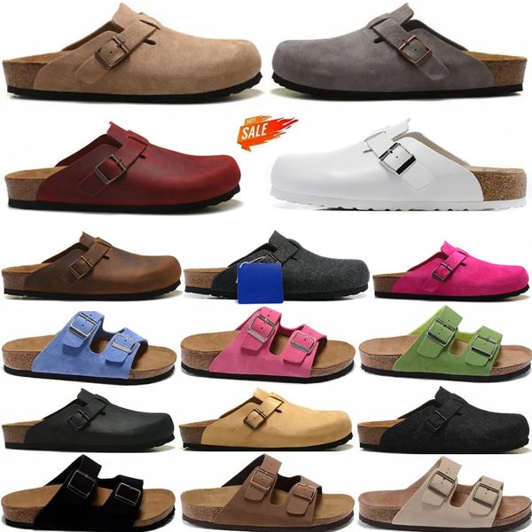 

2023 birks arizonas gizehs sandals slippers boston boclog men women summer autumn winter leather felt sliders outdoor indoor buckle strap fl, Black