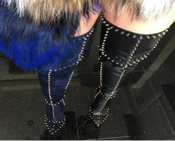 

high heels winter shoes black burgundy pointed toe women stiletto over the knee boot metallic rivets studded thigh high boots6306887
