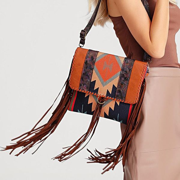 

shoulder bags celela retro designer handbag hand-woven tassel cotton and linen one-shoulder messenger women's bag side square
