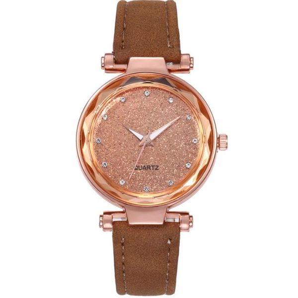 

casual starry sky watch colorful leather strap silver diamond dial quartz womens watches delicate ladies wristwatches manufactory 240l, Slivery;brown