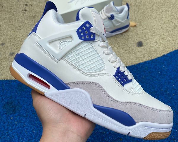 

jumpman 4 sapphire basketball shoes 4s white blue outdoor sports sneakers with original box, Black
