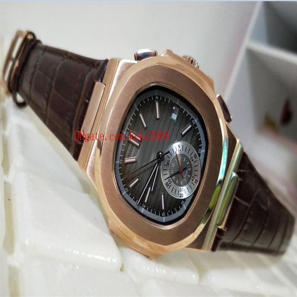 

luxury wristwatches 40 5mm nautilus 5980 1a 5980r-001 18k rose gold leather transparent mechanical automatic mens wat234f, Slivery;brown