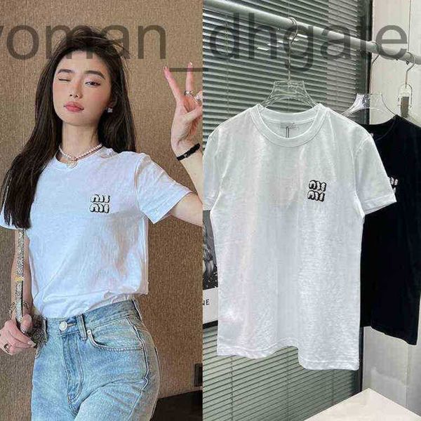 

women's t-shirt designersummer black and white two-color nail bead badge embroidery simple loose versatile women's short sleeve t-