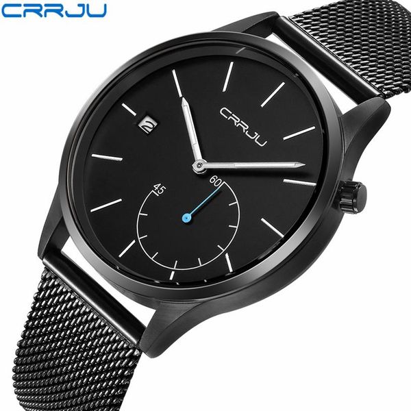

2019 new crrju creative stainless steel mens watches brand luxury sports quartz wrist watch clock man gift relogio masculino252q, Slivery;brown