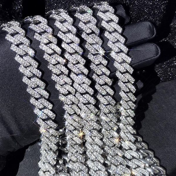 

15mm micro pave prong cuban chain necklaces fashion hiphop full iced out rhinestones jewelry for men women318j, Silver