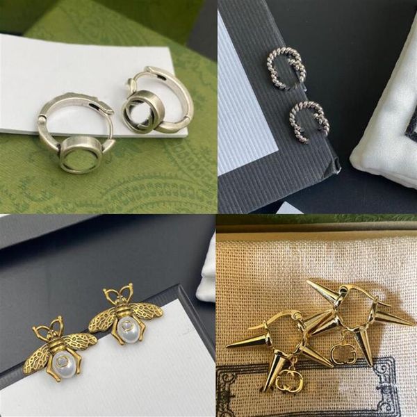 

20style new women letter stud earrings luxury geometric crystal copper brass couple silver needle earring for lady party wedding h233t, Golden;silver