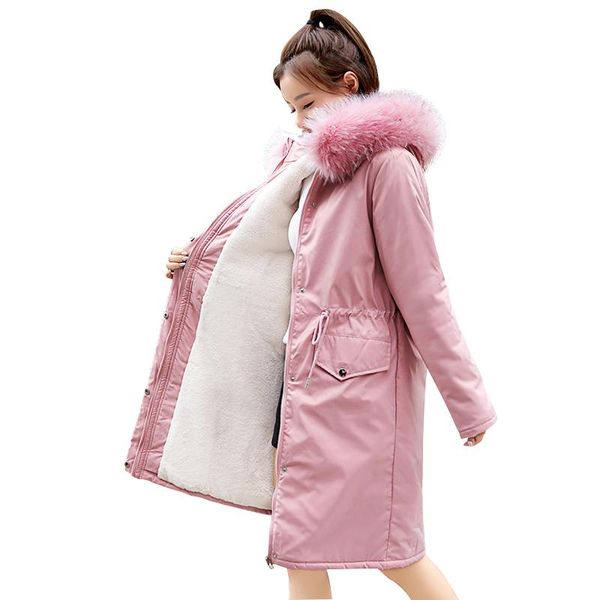 

leather winter parkas jacket 2019 winter women's jacket fashion hooded fur collar thick warm long winter coats 30 degree snow jackets, Black