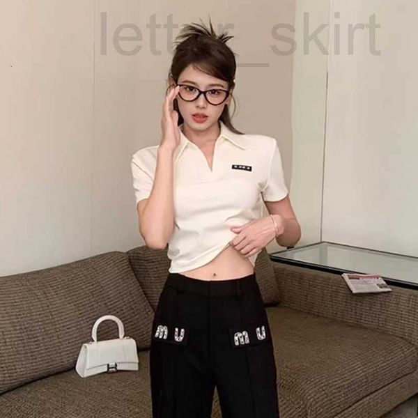 

women's hoodies & sweatshirts designer high edition short sleeve t-shirt 2023 summer letter flip collar pure cotton slim fit open navel, Black