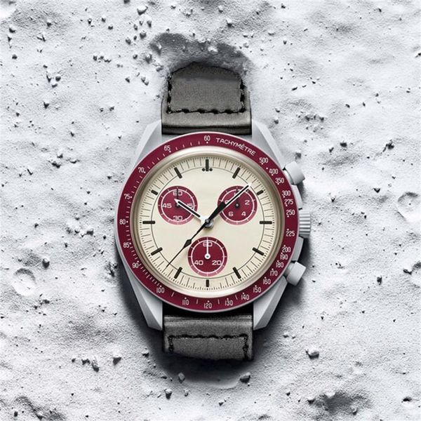 

mens watches bioceramic moon quarz chronograph mission to mercury moon pluto neptune 42mm real black nylon montre de luxe limited 281f, Slivery;brown