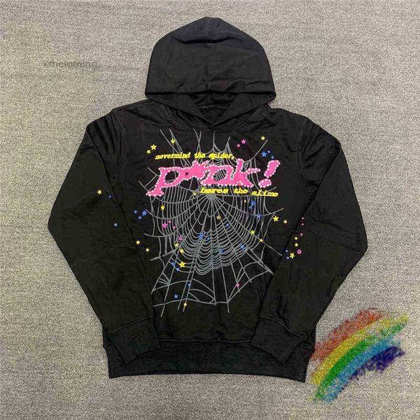 

men's hoodies & sweatshirts puff print sp5der young thug 555555 angel hoodie men women heavy fabric spider web pullover hku9, Black