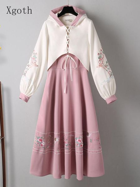 

dress xgoth dress set women tang hanfu female chinese style autumn cheongsam han element dress suit ancient style two piece set ladies, White