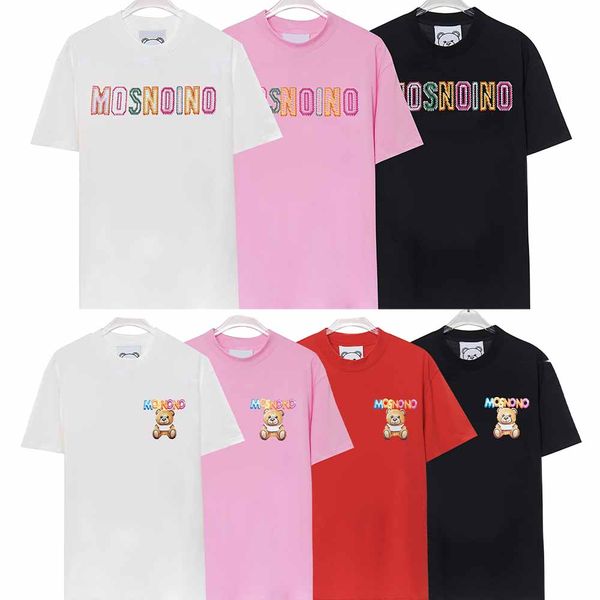 

2023 new mens designers t shirt embroidered broken head bear flocked letter print pattern cotton round neck loose versatile street men and w, White;black