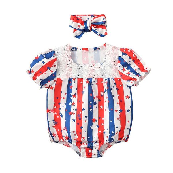 

rompers baby one piece clothes toddler festive summer independence day striped stars onesie jumpsuit e7368, Blue