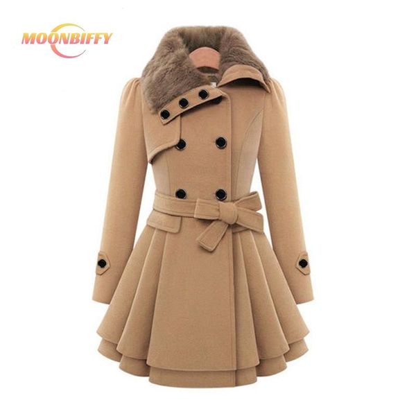 

fur 5xl winter jackets women wool coat women windbreaker warm outwear button closure asymmetrical hem cloak coat abrigos mujer, Black