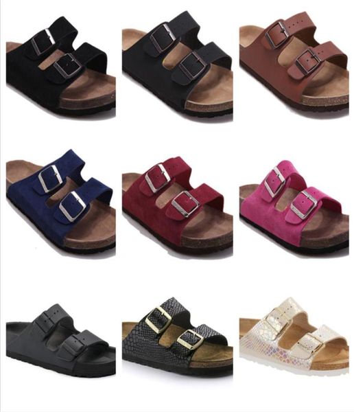 

new style men genuine leather slippers women sandals double buckle famous brand men shoes summer beach with orignal b8416528, Black