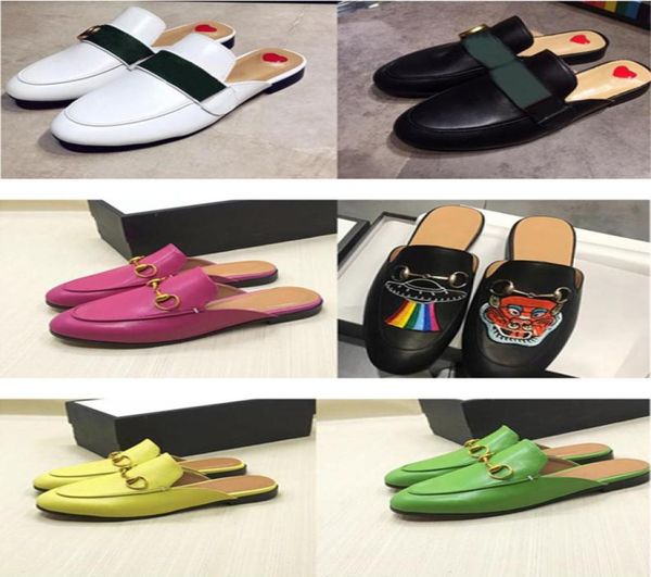 

new arrival designer fuchsia mules slippers genuine leather for men women mens luxury loafers slipper web metal eur34463089179, Black