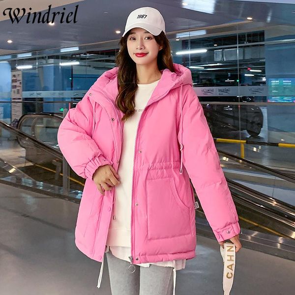 

leather windriel winter warm parkas hat rope fashion jackets hooded slim casual big pockets cotton padded coat female solid clothing, Black