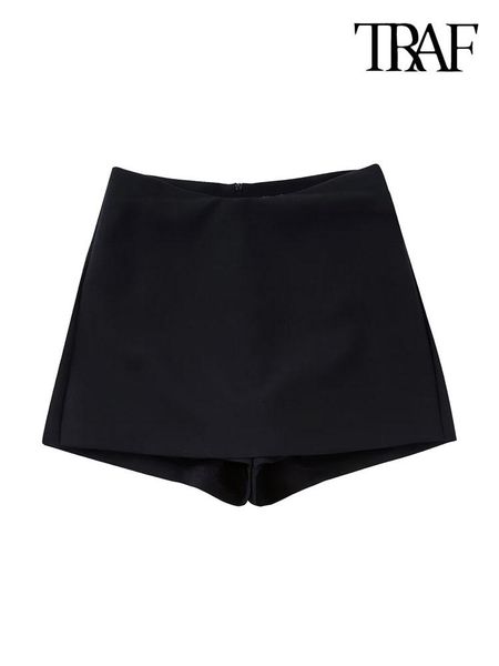 

shorts traf women fashion with asymmetrical waistband shorts skirts vintage high waist back zipper female skort mujer, White;black