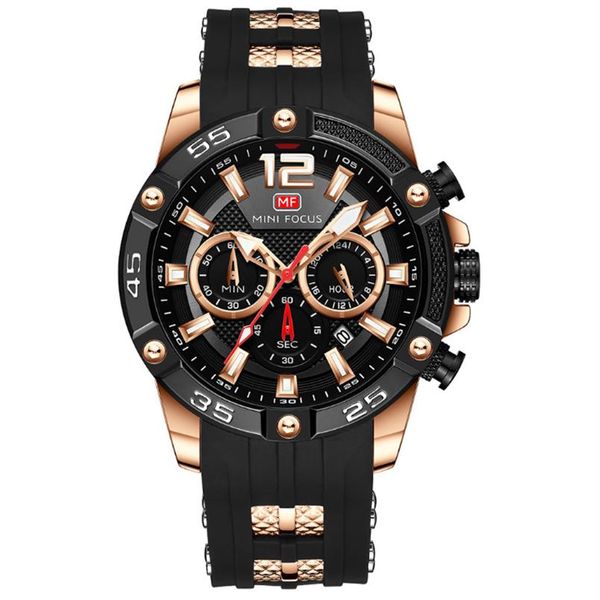 

mini focus 0349g multifunction luminous dial quartz mens watches casual watch silicone band wristwatches with working subdials290q, Slivery;brown