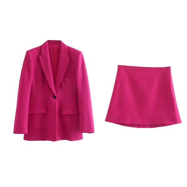 

pants fuchsia women's suit skirt sets of two fashion pieces for women fitted female blazer elegant chic rose red high waist short mini, White