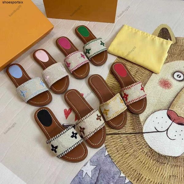 

designer women classic slippers indoor red black rubbe summer flat embroidery mule slides flip flops womens beach outdoor party sandals