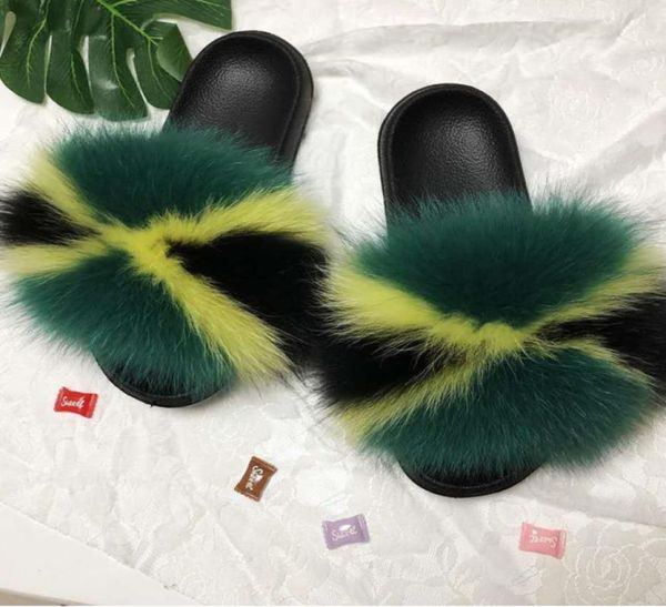 

new summer woman mink fur slides fluffy real hair slippers flat non slip indoor flip flops mujer casual furry beach sandals2359959, Black