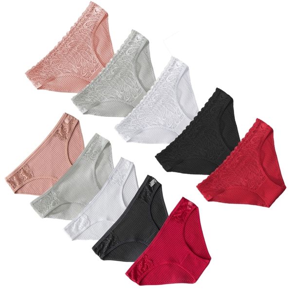 

women's panties 10pcs/set cotton panties women floral lace panty underwear lingerie solid color female underpants intimates lady new 23, Black;pink
