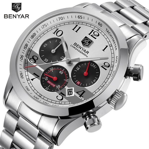 

relojes 2018 benyar watch men fashion sport quartz mens watches brand luxury business waterproof watch relogio masculino258k, Slivery;brown