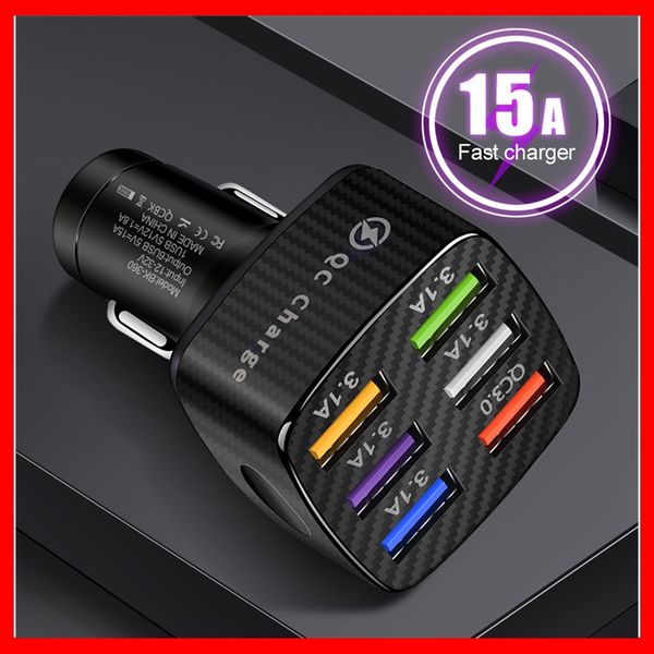 

75w car charger quick charge 3.0 6 ports usb charger for iphone 13 12 pro samsung xiaomi portable mobile phone charger car-charge car-charge