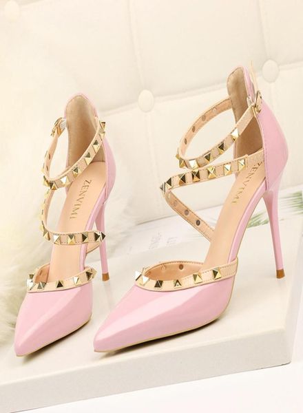 

big size women stiletto heel shoes 3441 ladies pu high heels pointed toe stud pumps euro simple dress shoes for ladies zy2528259503, Black