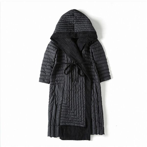 

parkas 2022 new winter white duck down parkas lady trendy hoodies padded warm female jackets loose vintage women's down coat belt, Black