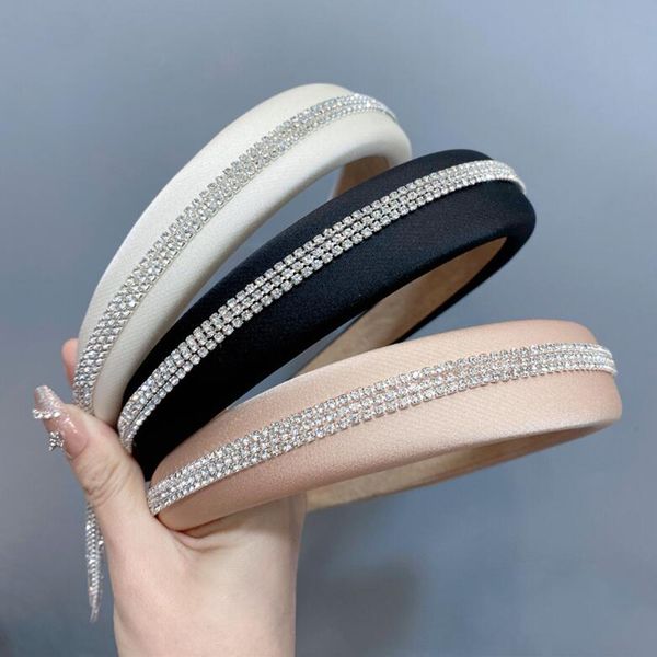 

fashion women's hairband wide side shining fringed rhinestone chain headband turban hair accessories, Slivery;white