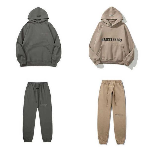 

luxury men's fashion sweatshirts esss ential tracksuits letter hoodies men women sportswear hooded pant coat sweater pullover couple h, Gray