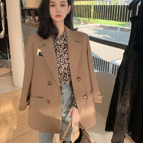 

pants patchwork letter office lady streetwear chic retro new blazer women double breasted trendy casual loose simple elegant outerwear, White