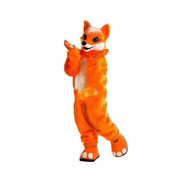 

professional mascot costumes colorful long fur furry fox wolf husky dog fursuit mascot cartoon character outfit, Red;yellow