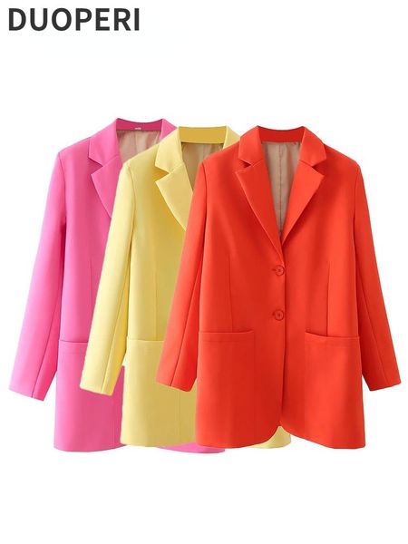 

pants duoperi women fashion solid single breasted suit blazer vintage long sleeves notched neck female office lady business coats, White