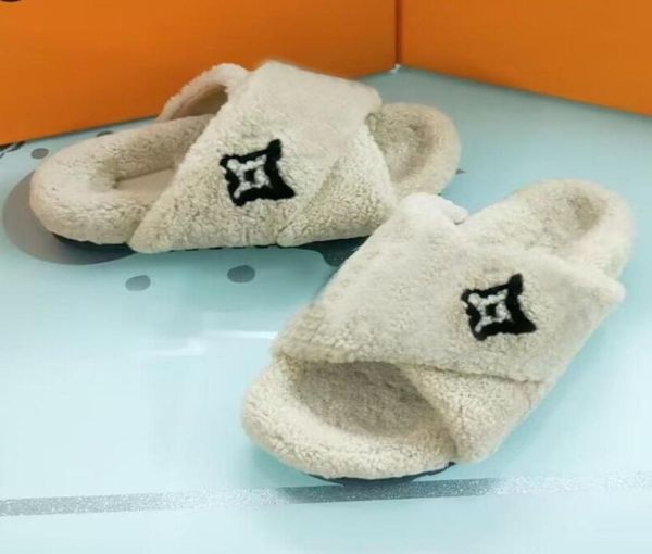 

winter men slipper fashion lazy letter belt buckle women designer shoes platform lady cartoon plush slippers 100 keep warm w5723195, Black